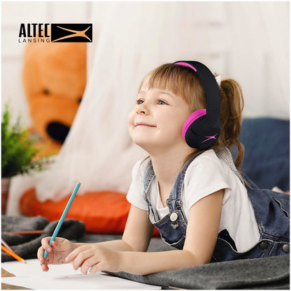 Altec Lansing Kid Safe Noise Cancelling Wireless Headphones 15H Battery, 85dB Volume Limit, Foldable Design Powerful Sound, Active Noise Cancellation Perfect for Kids Ages 7+ (Whiteout Pop Pink)