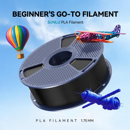 SUNLU PLA 3D Printer Filament PLA Filament 1.75mm, Neatly Wound 3D Printing Filament 1.75mm, Dimensional Accuracy +/- 0.02 mm, Fit Most FDM 3D Printers, 1kg Spool (2.2lbs), Black
