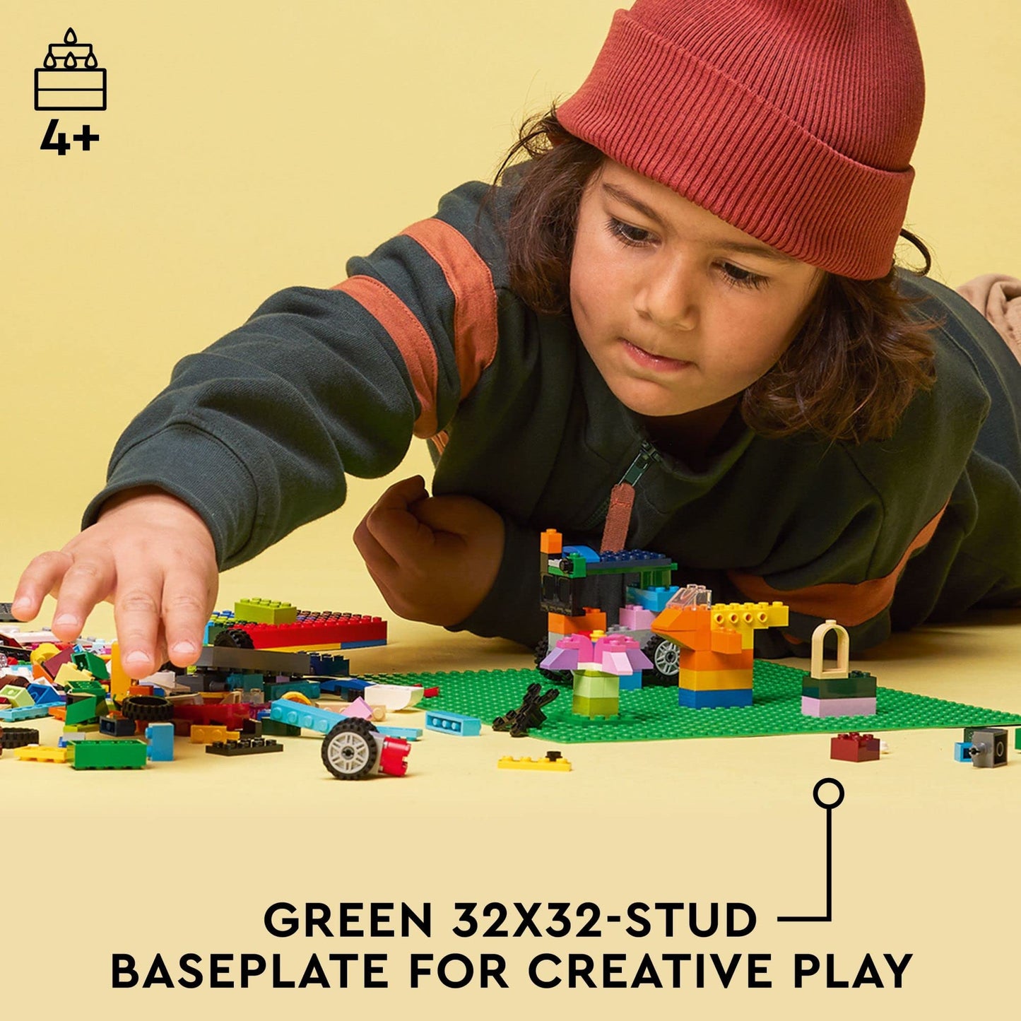 LEGO Classic Green Baseplate, Square 32x32 Stud Foundation to Build, Play, and Display Brick Creations, Great for Grassy Nature Landscapes, 11023,4+ Years