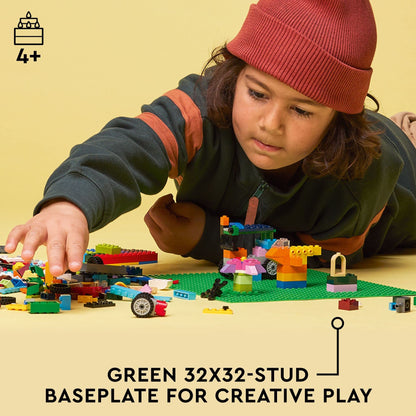 LEGO Classic Green Baseplate, Square 32x32 Stud Foundation to Build, Play, and Display Brick Creations, Great for Grassy Nature Landscapes, 11023,4+ Years