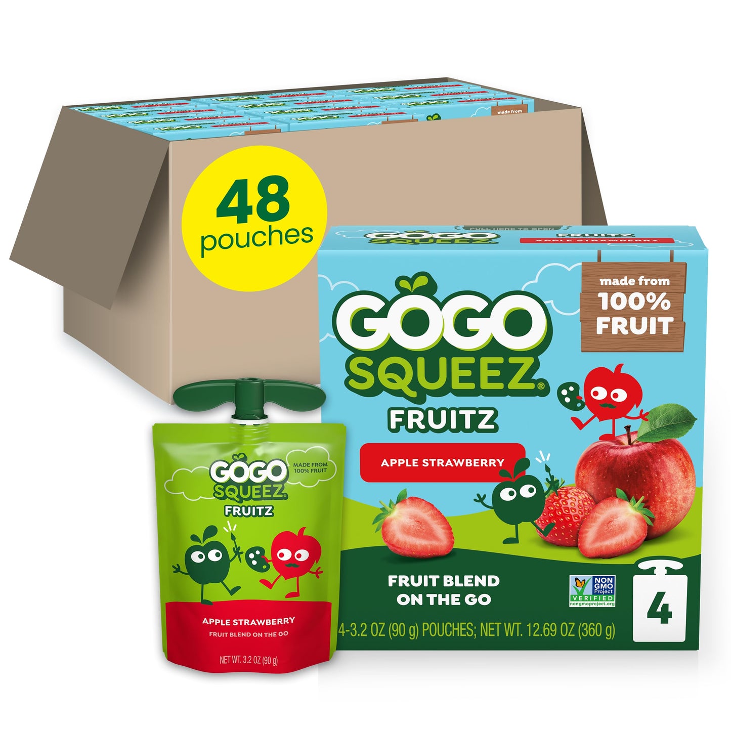 GoGo squeeZ Applesauce and Fruit Puree, Apple Banana, 3.2 oz (Pack of 48), Unsweetened Fruit Snacks for Kids, Gluten Free, Nut Free and Dairy Free, BPA Free Pouches (Packaging May Vary)