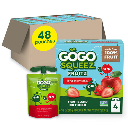 GoGo squeeZ Applesauce and Fruit Puree, Apple Banana, 3.2 oz (Pack of 48), Unsweetened Fruit Snacks for Kids, Gluten Free, Nut Free and Dairy Free, BPA Free Pouches (Packaging May Vary)