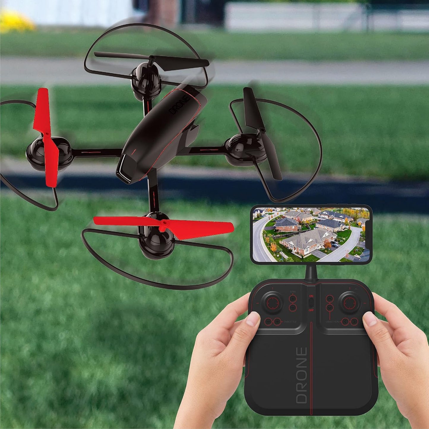 Sharper Image 10” Mach X Long Range Drone with Streaming Camera, LED Lights, 2.4 GHz, Auto-Orientation, Assisted Landing and Gyro Stabilization Control, Capture Panoramic Videos, Rechargeable Battery
