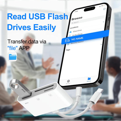 SD Card Reader for iPhone iPad, USB C & Lightning Dual Interface Memory Card Reader, Digital Camera Adapter to iPhone/MacBook/USBC Laptop for SD/TF/Sim Card, Plug & Play, Camera Accessories