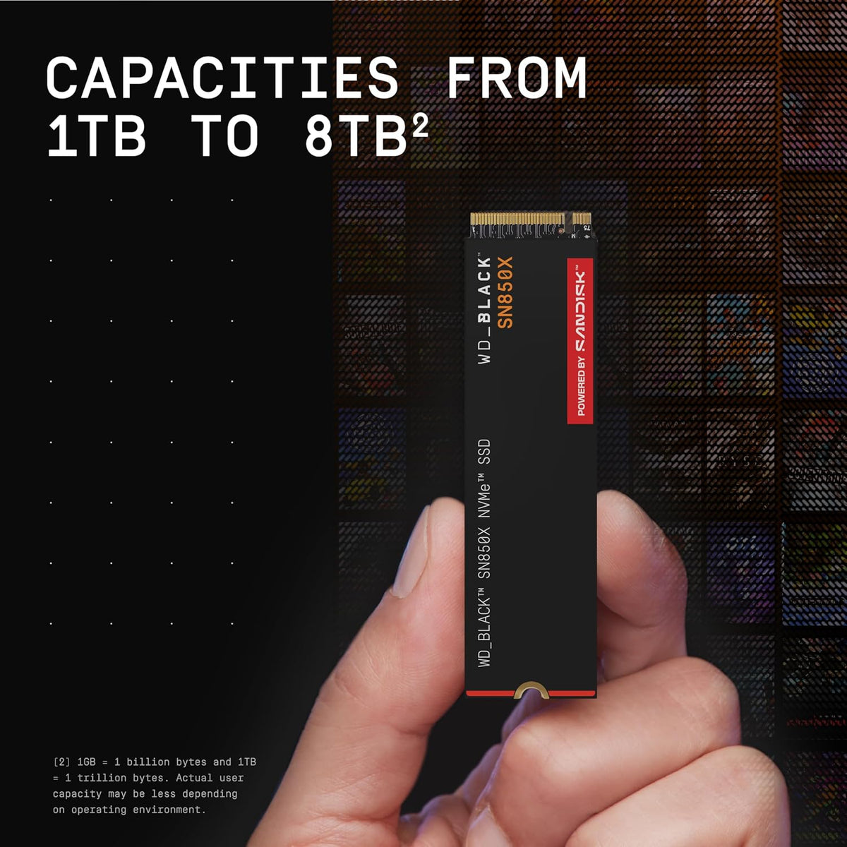 WD_BLACK SN850X 1TB NVMe SSD - M.2 2280, Up to 7,300 MB/s Read speeds, Up to 6,300 MB/s write speeds, Gaming Expansion, High Performance Internal Solid State Drive - WDS100T2X0E