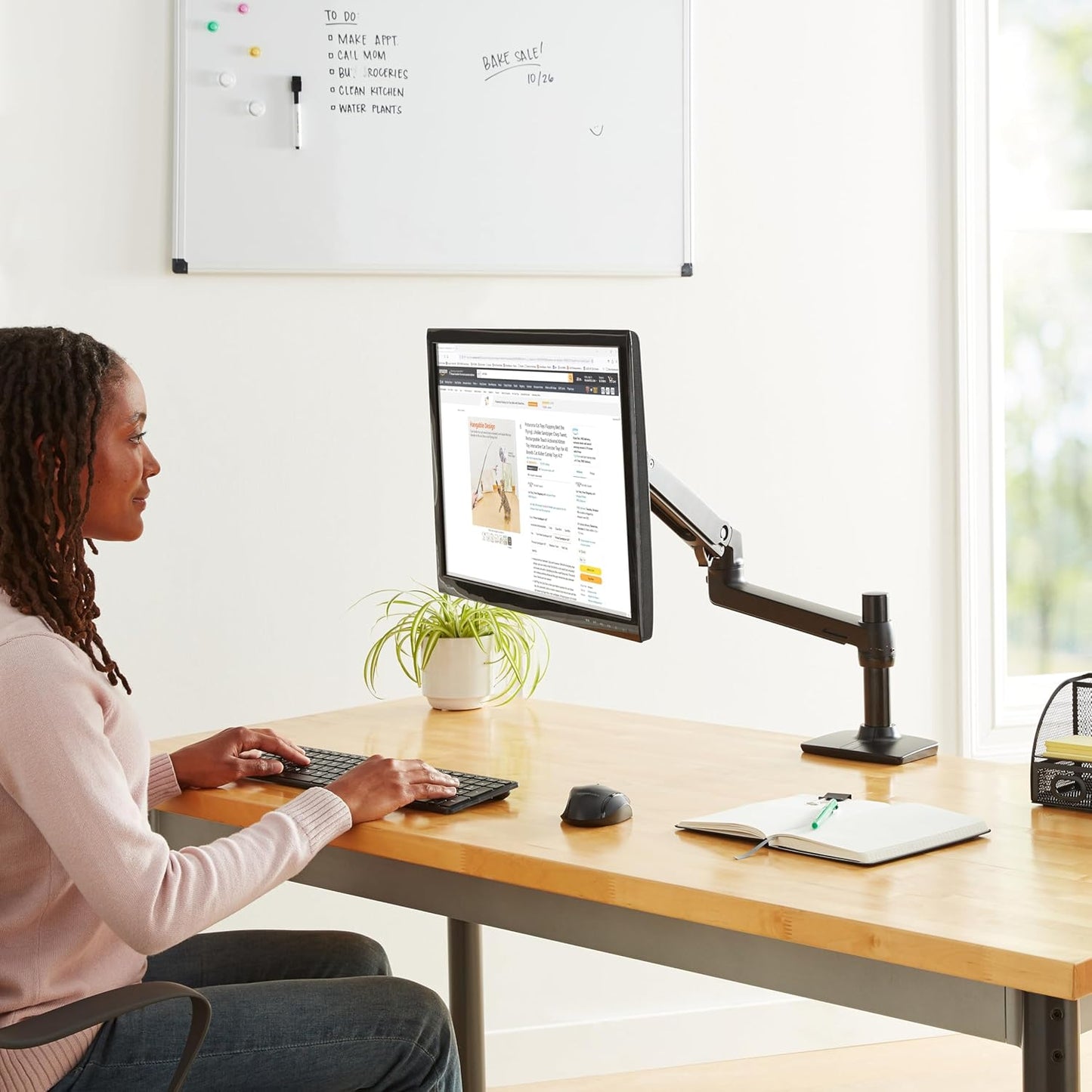 Amazon Basics Single Monitor Stand, Lift Engine Arm Mount, Black