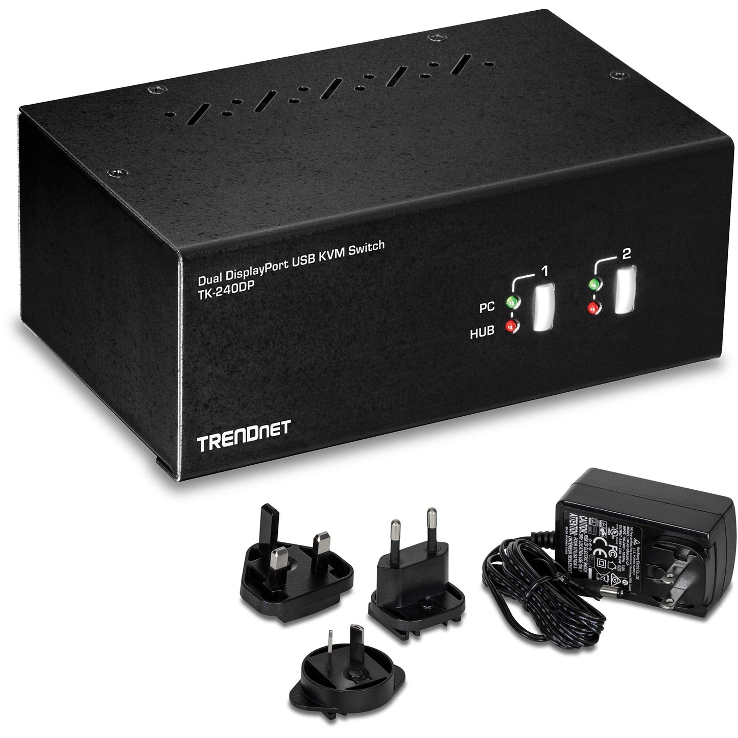 TRENDnet 2-Port 4K Dual Monitor DisplayPort KVM Switch with Audio, TK-240DP, 2560 x 1440 @ 144Hz, 2-Port USB 2.0 Hub, Connect Two Monitors, NDAA + TAA Compliant, Black