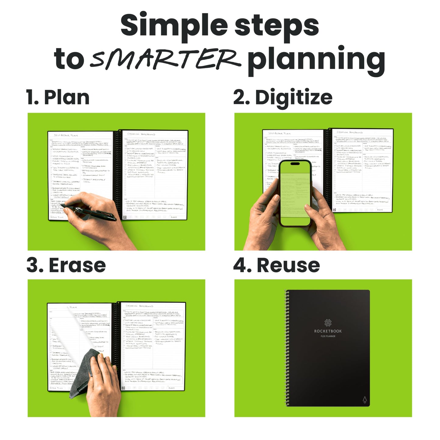 Rocketbook Fusion Hybrid Reusable Planner and Notebook in One, Additional Blank Pages, Goal and Project Tracker, Undated Planner, Letter Size 8.5x11, Black (Pack of 1)