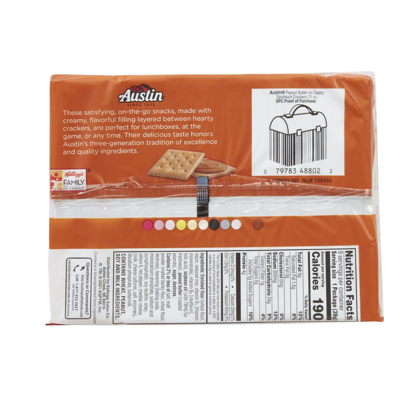 Austin Peanut Butter On Toasty Sandwich Crackers, Lunch Snacks, 11oz Tray (8 Packs)