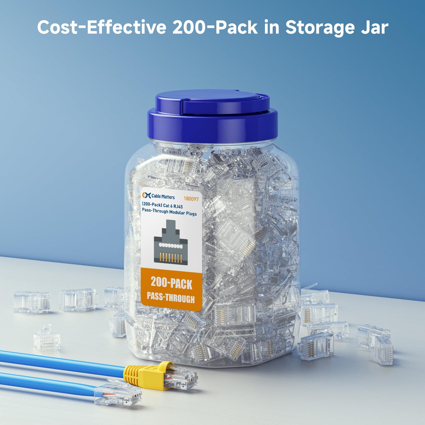 Cable Matters 100-Pack Cat 6 Pass Through RJ45 Connectors, 50µ Gold Plated (Cat 6 Ends / Cat6 Connector /RJ45 Modular Plugs/Ethernet Plugs/Network Connector) for Solid or Stranded UTP Ethernet Cable