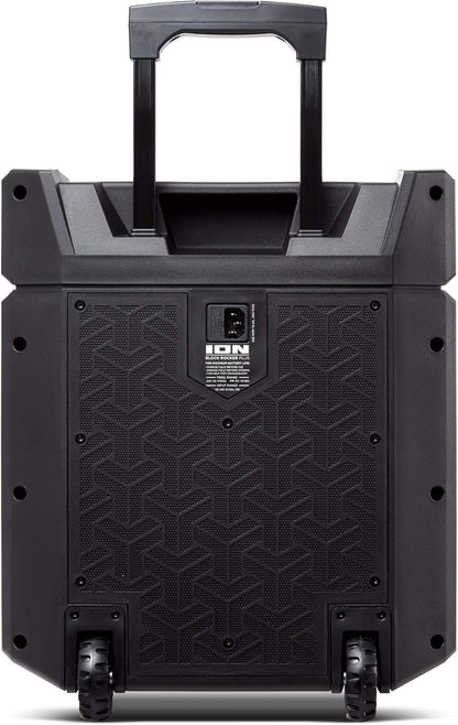 ION Block Rocker Plus - 100W Bluetooth Outdoor Speaker with Rechargeable Battery, Karaoke Microphone, Radio, Wheels, Telescopic Handle & USB Charging