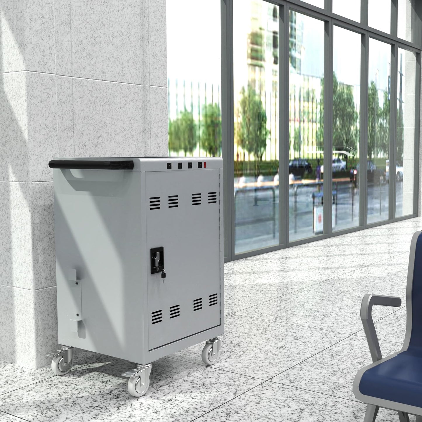 30 Device Mobile Laptop Charging Cart for Laptop Computers Chromebook Fast Charging & Secure Storage (16.3in Screen Size), Ideal for School, Library, Hospital - Black