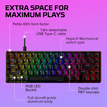 HyperX Alloy Origins 65 - Mechanical Gaming Keyboard – Compact 65% Form Factor - Linear Red Switch - Double Shot PBT Keycaps - RGB LED Backlit - NGENUITY Software Compatible,Black