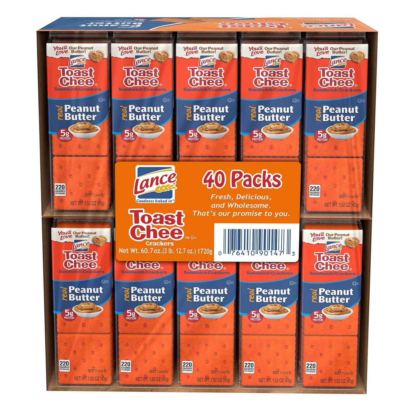 Lance Sandwich Crackers, Variety Pack, 3 Flavors, 20 Individually Wrapped Packs, 6 Sandwiches Each