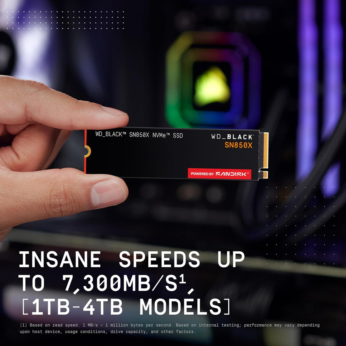 WD_BLACK SN850X 1TB NVMe SSD - M.2 2280, Up to 7,300 MB/s Read speeds, Up to 6,300 MB/s write speeds, Gaming Expansion, High Performance Internal Solid State Drive - WDS100T2X0E