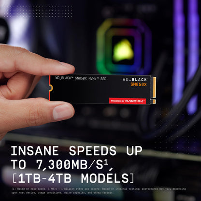 WD_BLACK SN850X 1TB NVMe SSD - M.2 2280, Up to 7,300 MB/s Read speeds, Up to 6,300 MB/s write speeds, Gaming Expansion, High Performance Internal Solid State Drive - WDS100T2X0E