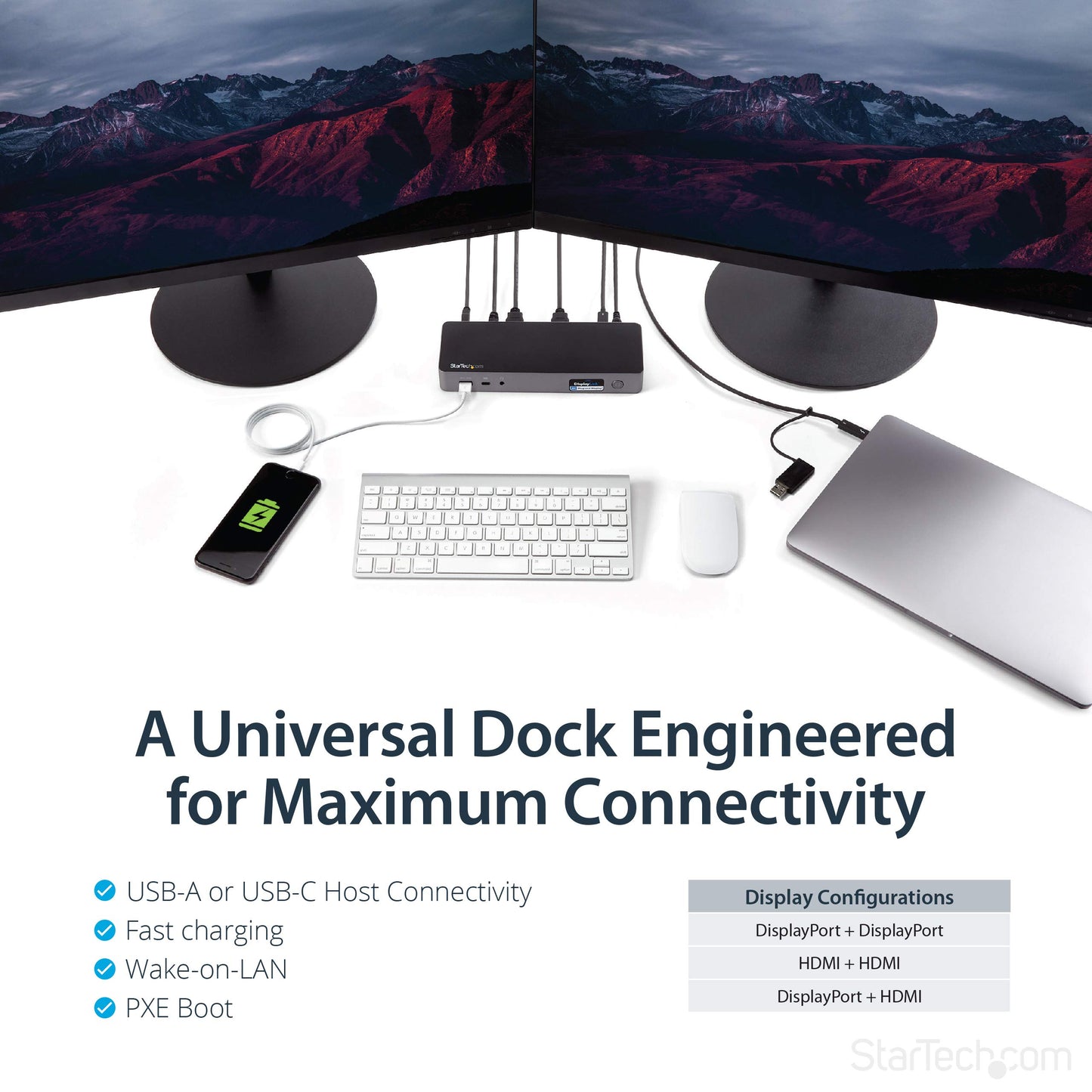 StarTech.com USB-C Triple Monitor Docking Station for MacBook Pro / Air M1 M2 M3 M4 & Windows, Universal 4K HDMI DP Dock, Thunderbolt Compatible, 100W Laptop Charging - TAA, Black, Silver