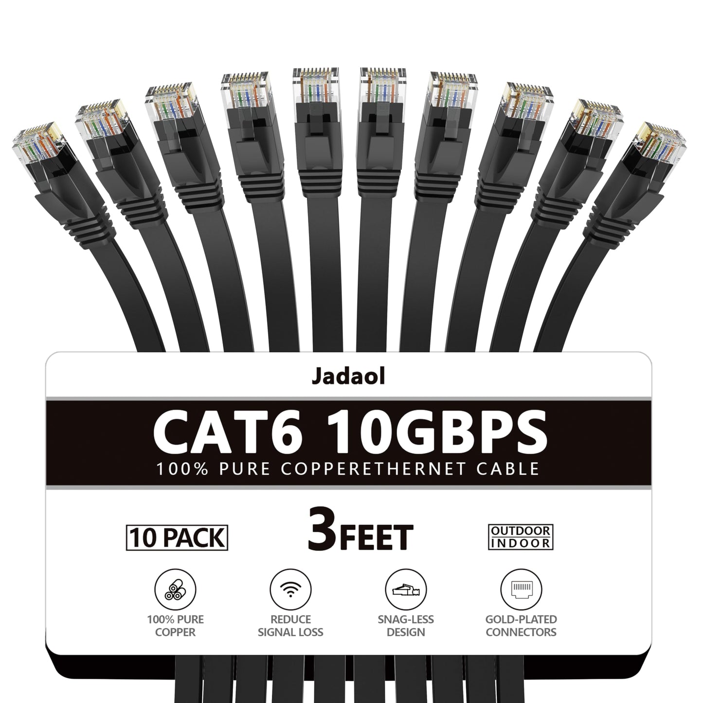 Jadaol Cat 6 Ethernet Cable 50 ft, 10Gbps Support Cat8 Cat7 Network, Flat RJ45 LAN Patch Cable, High-Speed Wired Internet Cable for Router, Modem, Switch, Gaming Consoles, PC, Streaming Devices, White