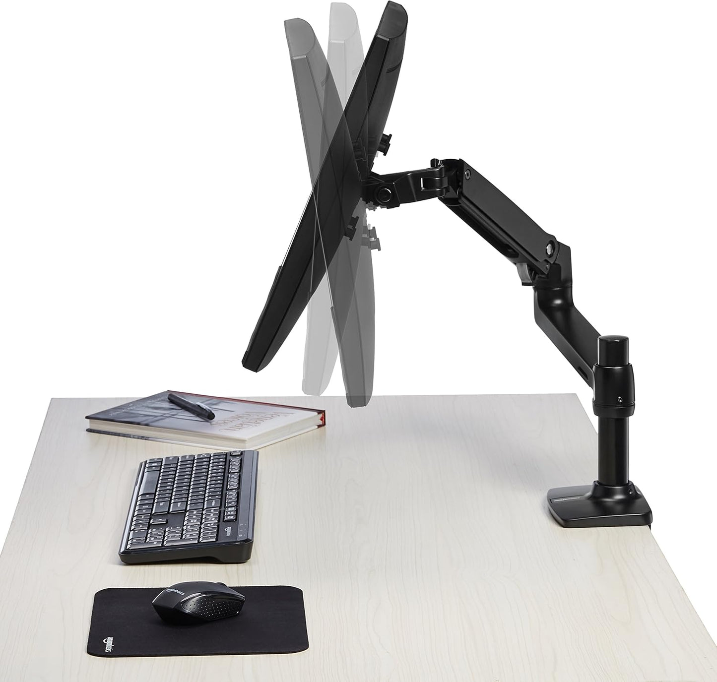 Amazon Basics Single Monitor Stand, Lift Engine Arm Mount, Black