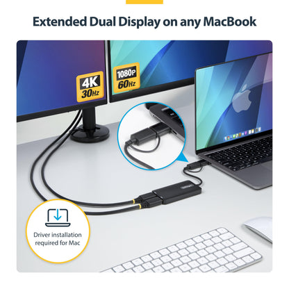 StarTech USB-A 3.0 to Dual HDMI Adapter for Windows, Dual Monitor USB to 2x HDMI Display Converter, 4K 30Hz + 1080p 60Hz, Extend or Mirror Multi-Screen Setup