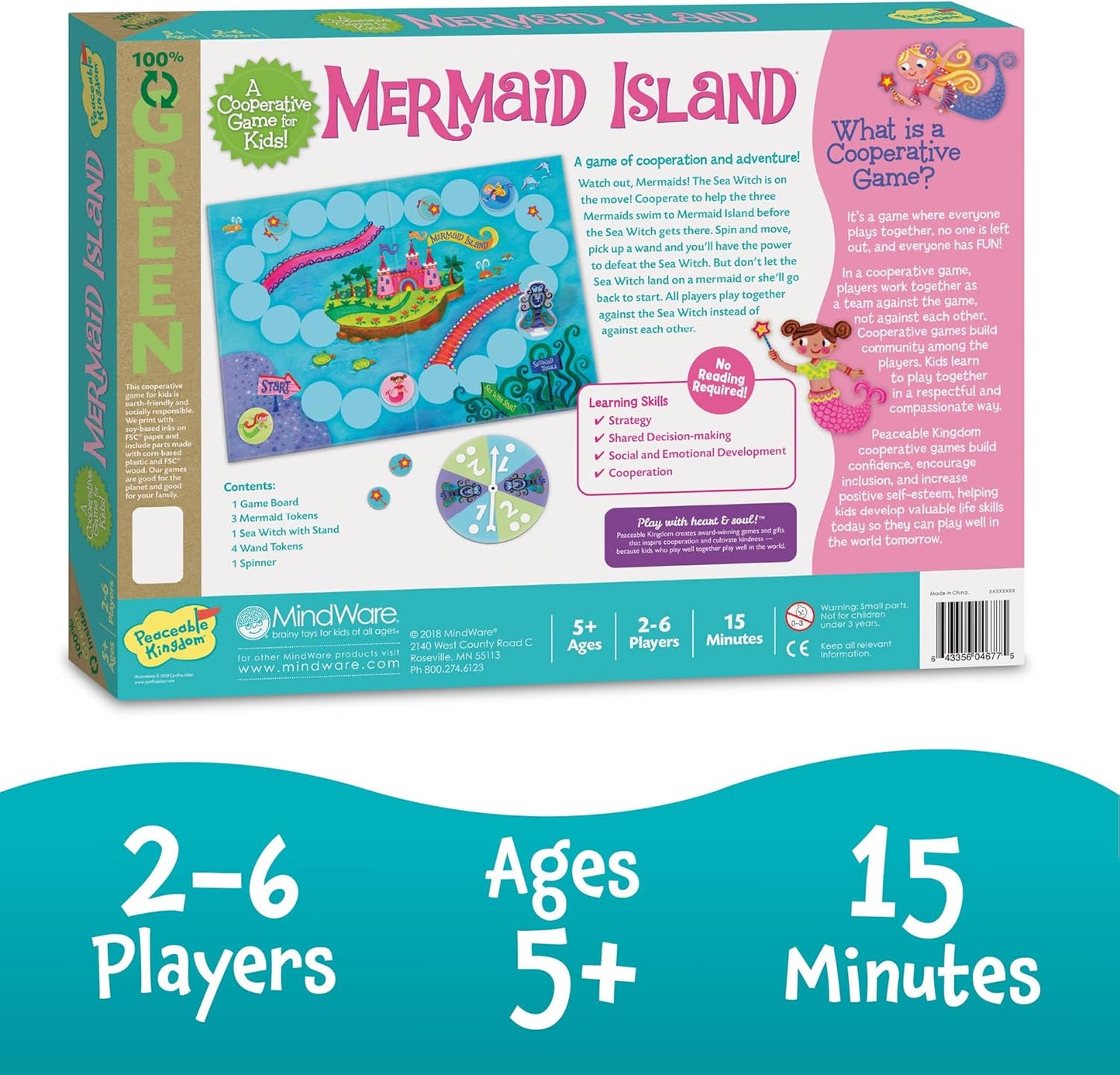 Peaceable Kingdom Mermaid Island Award Winning Cooperative Board Game for 2 to 6 Kids Ages 5+