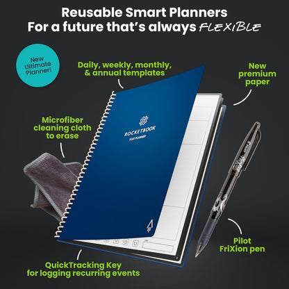 Rocketbook Fusion Hybrid Reusable Planner and Notebook in One, Additional Blank Pages, Goal and Project Tracker, Undated Planner, Letter Size 8.5x11, Black (Pack of 1)