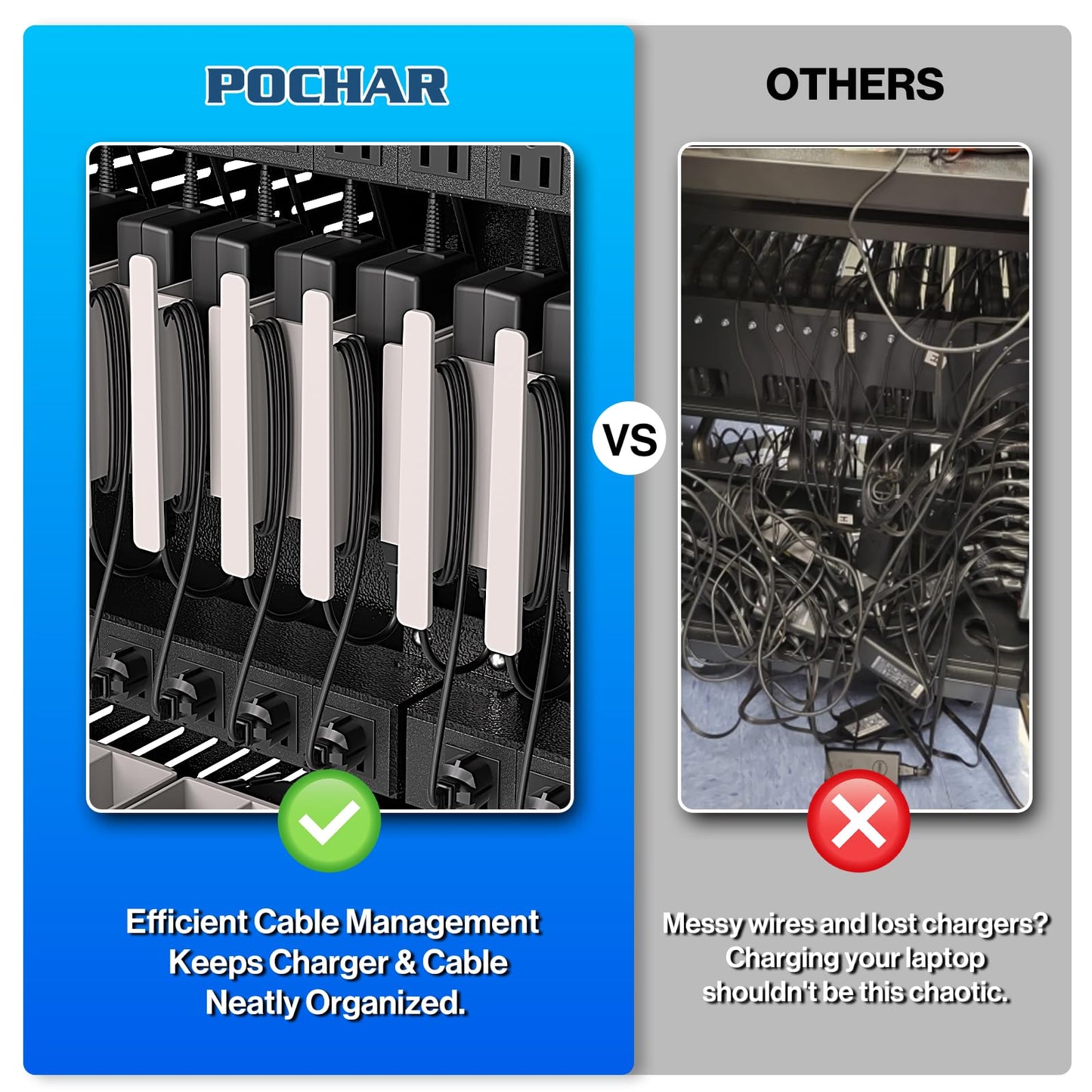 POCHAR 30 Devices Open Laptop Charging Cart for iPads, Tablets - Laptop & Tablet Storage Carts for Classroom, Office - Chromebook Charging Station Cart with Cable Management & Surge Protection