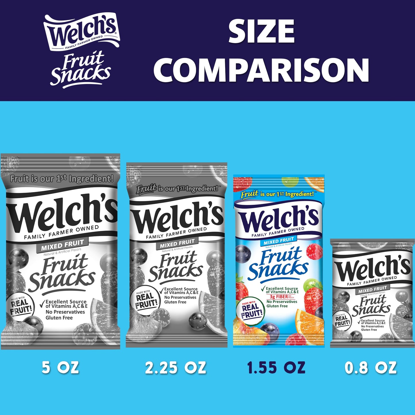 Welch's Fruit Snacks, Mixed Fruit, Bulk Pack, Individual Single Serve Bags, 0.8 oz (Pack of 40)