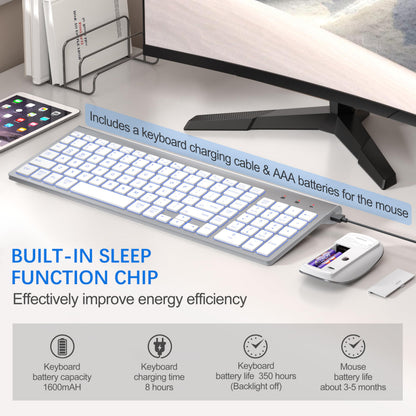 TopMate Wireless Keyboard and Mouse Ultra Slim Combo, 2.4G Silent Compact USB 2400DPI Mouse and Scissor Switch Keyboard Set with Cover, Batteries Included, for PC/Laptop/Windows/Mac - White