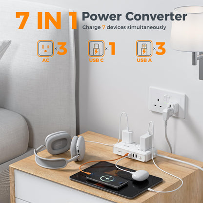 TESSAN Voltage Converter US to Europe, 220 to 110 Voltage Converter, Universal Travel Adapter with 4 USB Ports (1 USB C), 3 AC and EU UK AU IT in ZA Plug Power Adapter, Step Down Transformer, 4 FT