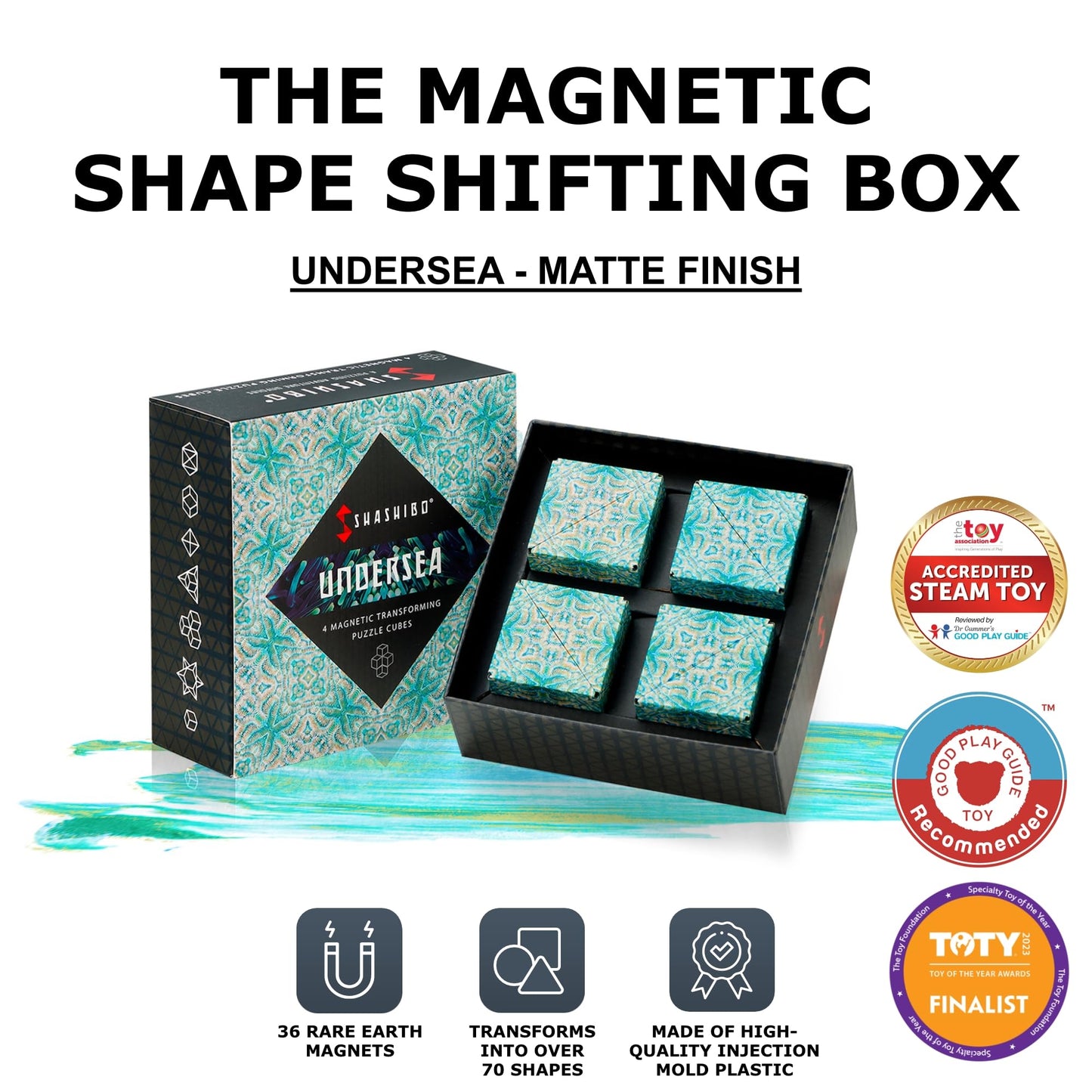 Shashibo Shape Shifting Box - Award-Winning STEM Fidget Toy with Ultra Strong Magnets - Puzzle Cube Transforms Into 100+ Shapes, Perfect Sensory Gift for Kids, Teens, and Adults (Spaced Out)