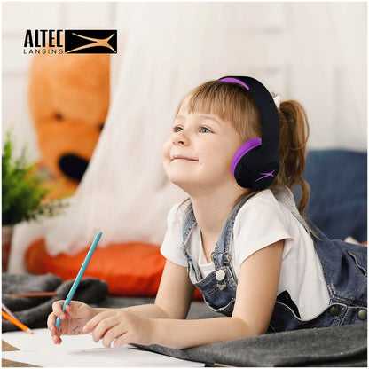Altec Lansing Kid Safe Noise Cancelling Wireless Headphones 15H Battery, 85dB Volume Limit, Foldable Design Powerful Sound, Active Noise Cancellation Perfect for Kids Ages 7+ (Whiteout Pop Pink)