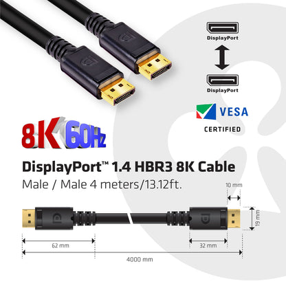 Club3D CAC-2068 VESA Certified DisplayPort to DisplayPort 1.4/Hbr3 M/M Cable DP 1.4 8K 60Hz 2m - 6,56ft