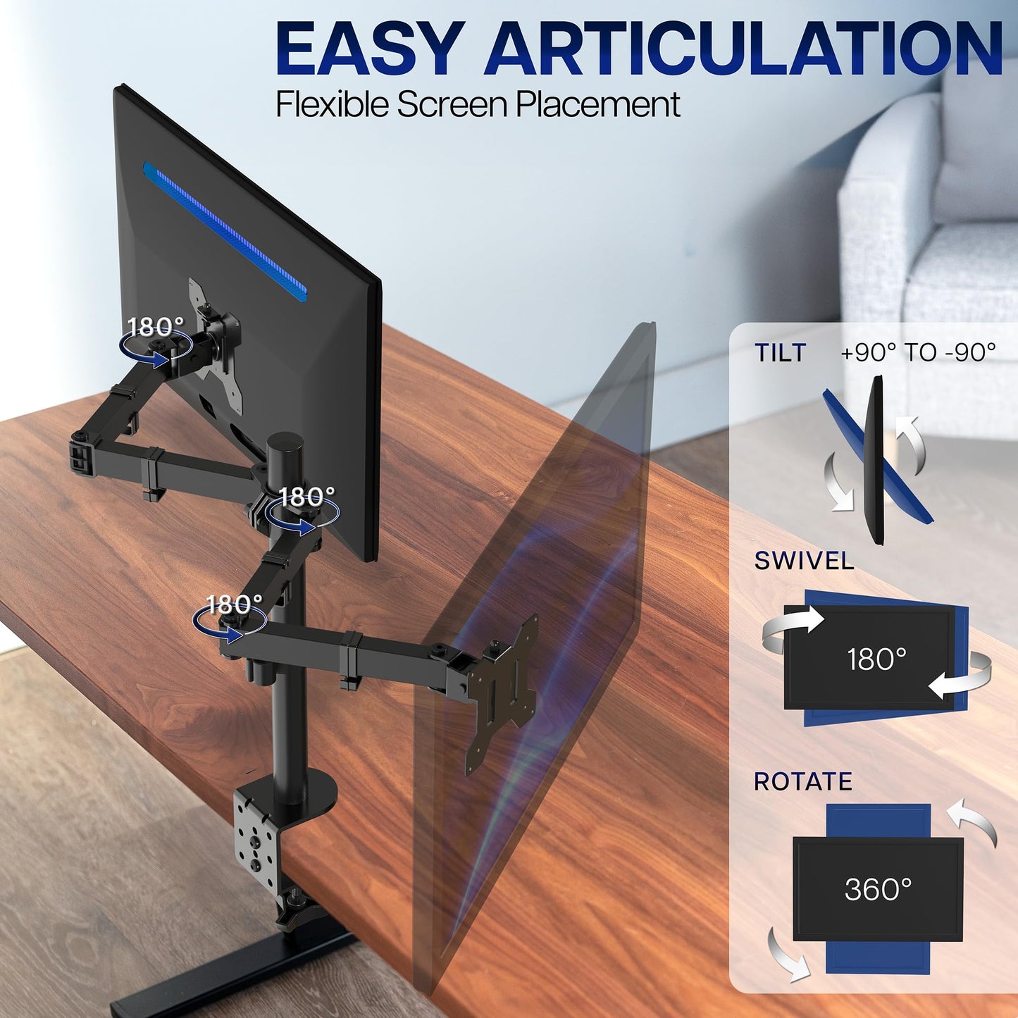 VIVO Dual Monitor Desk Mount, Holds 2 Computer Screens up to 30 inches and 22lbs Each, Heavy Duty Fully Adjustable Steel Stand with C-Clamp and Grommet, Black, STAND-V002