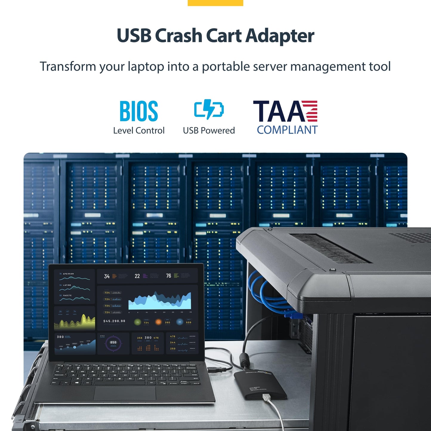 StarTech.com Portable Laptop Crash Cart Adapter, USB/VGA Analogue KVM Console, File Transfer & Video Capture, Windows/Linux/MacOS, TAA