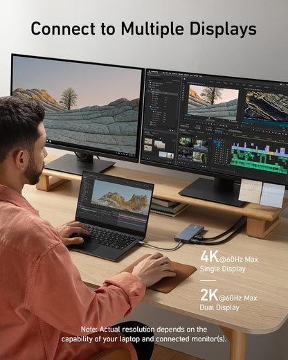 Anker USB C Hub, 11-in-1 Docking Station Dual Monitor, 10 Gbps USB-C and USB-A Data Ports, 4K HDMI and DisplayPort, 85W Power Delivery, 2 Data Ports, Ethernet, for XPS
