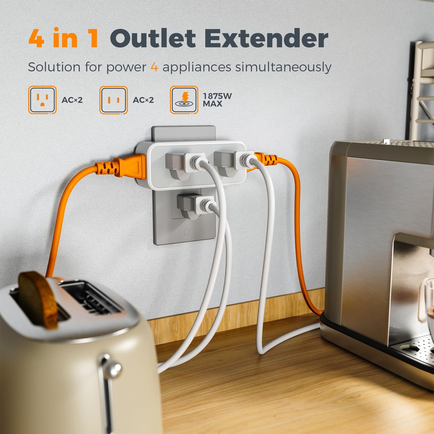 Surge Protector Outlet Extender, TESSAN Multi Plug Splitter with 4 Electrical Outlets 3 USB Ports(1 USB C), Multiple Plug Mini Wall Expander for Home Bathroom Office Dorm Room Essentials