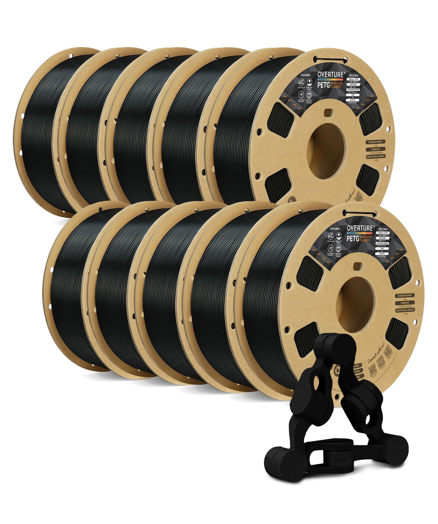 OVERTURE PETG 3D Printer Filament 1.75mm, Neatly Wound Durable PETG 1kg Spool (2.2lbs), Strong Toughness Filament, Dimensional Accuracy +/- 0.02mm, Fit Most FDM Printers (Black (1-Pack))