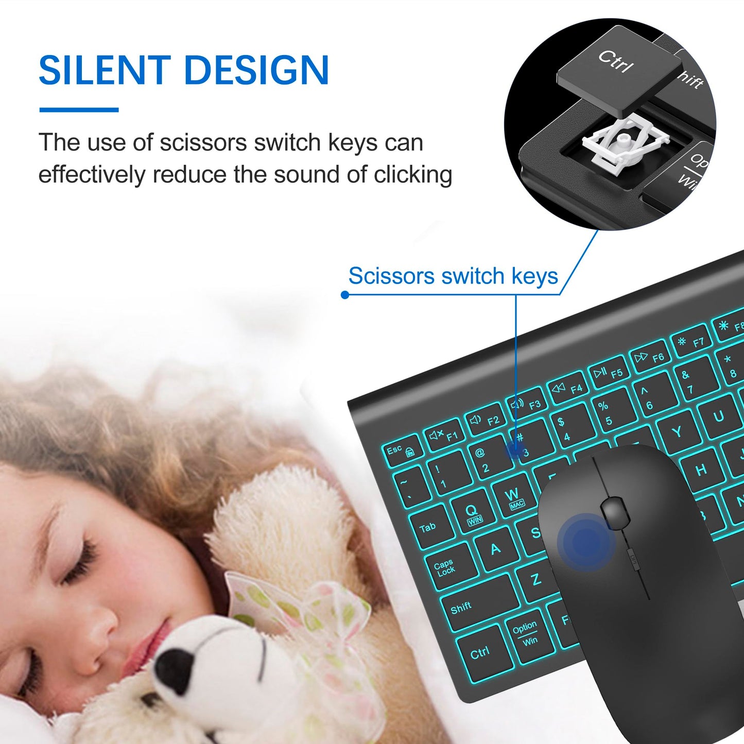 TopMate Wireless Keyboard and Mouse Ultra Slim Combo, 2.4G Silent Compact USB 2400DPI Mouse and Scissor Switch Keyboard Set with Cover, Batteries Included, for PC/Laptop/Windows/Mac - White