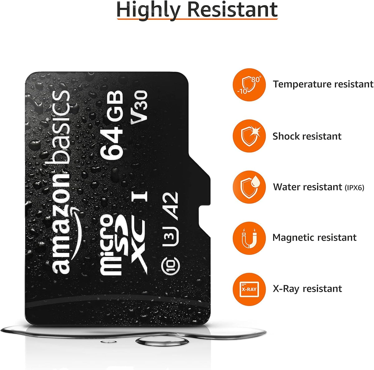 Amazon Basics microSDXC Memory Card with Full Size Adapter, A2, U3, Read Speed up to 100 MB/s, 64GB, Black (2pack)