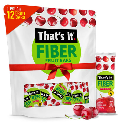 That’s it. High Fiber Fruit Bars Variety Pack (12 Count) – Cinnamon, Pear, Mixed Berries & Cherry, 7g Fiber from Real Fruit, 3-4 Ingredients, No Added Sugar, 130 Calories, Gluten-Free, Top 12 Allergen-Free, Non-GMO