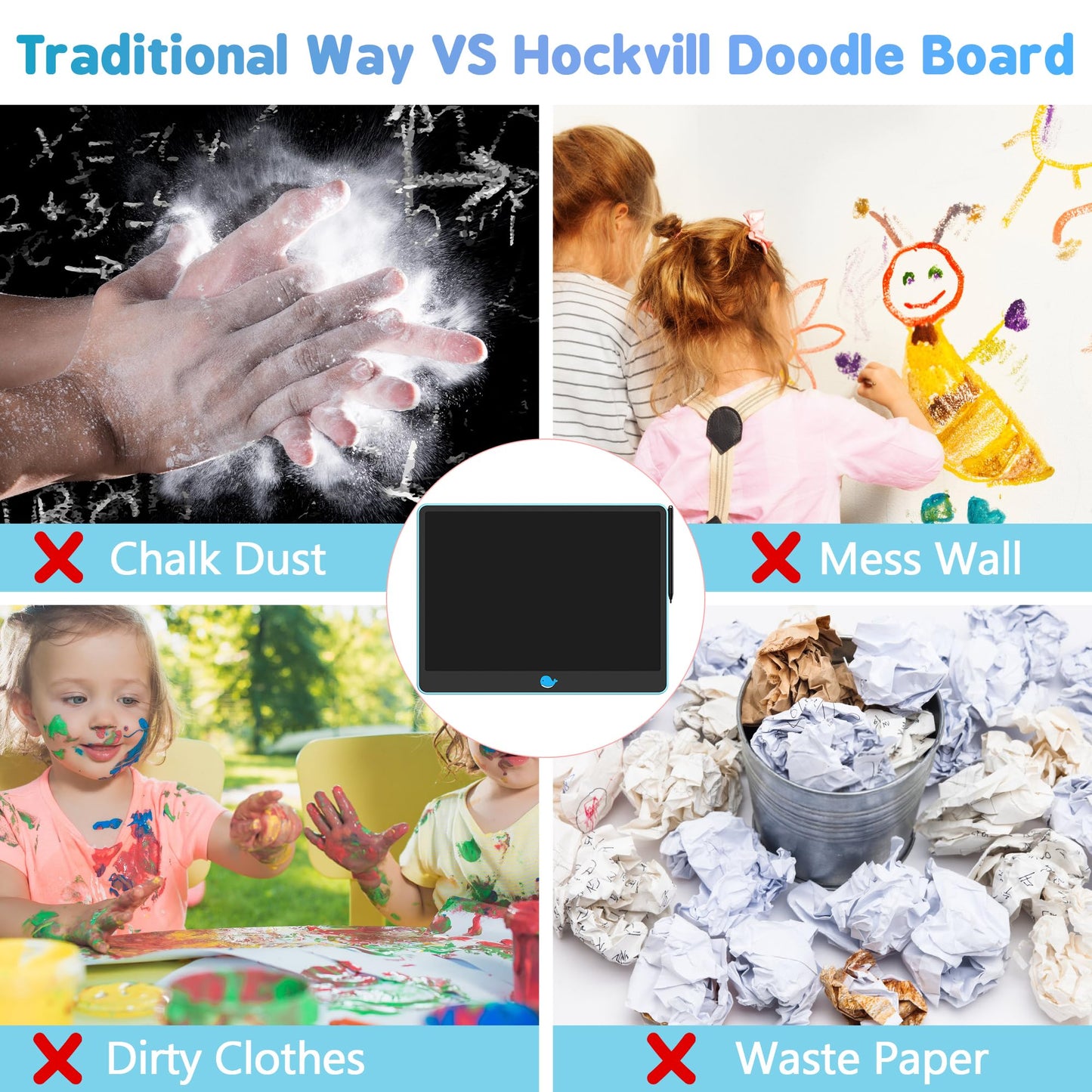 Hockvill LCD Writing Tablet for Kids 8.8 Inch, Toys for Girls Boys Drawing Pad for 3 4 5 6 7 Year Old Kids Toys, Children Christmas Birthday Gift for Kids Toddler Doodle Board Travel Essentials