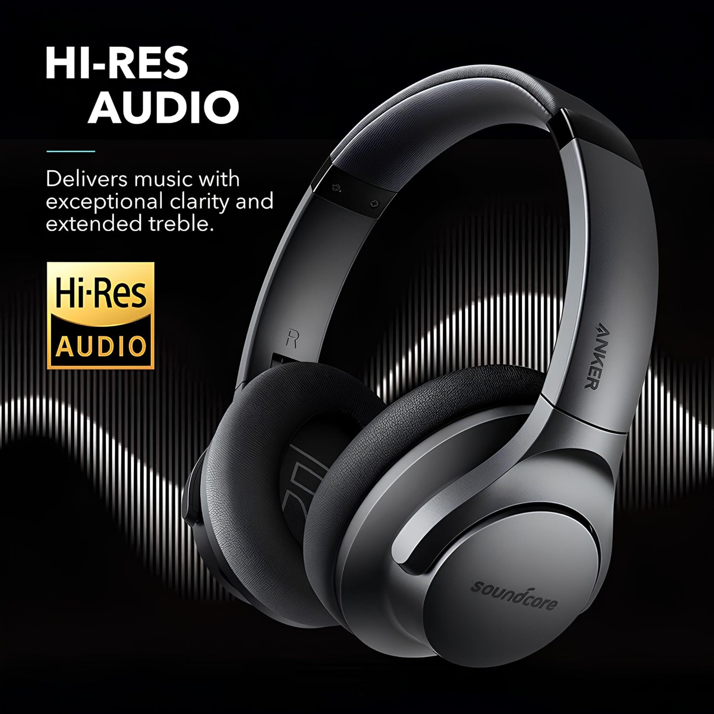 Soundcore Anker Life Q20 Hybrid Active Noise Cancelling Headphones, Wireless Over Ear Bluetooth Headphones, 70H Playtime, Hi-Res Audio, Deep Bass, Memory Foam Ear Cups, Travel, Office