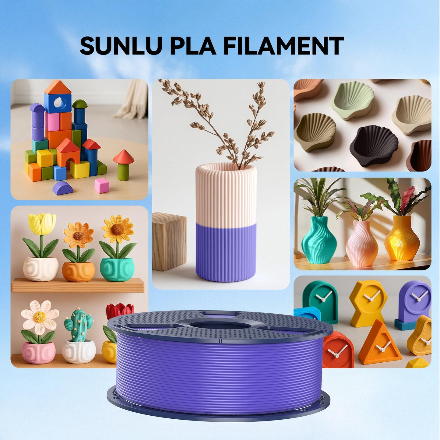 SUNLU PLA 3D Printer Filament PLA Filament 1.75mm, Neatly Wound 3D Printing Filament 1.75mm, Dimensional Accuracy +/- 0.02 mm, Fit Most FDM 3D Printers, 1kg Spool (2.2lbs), Black