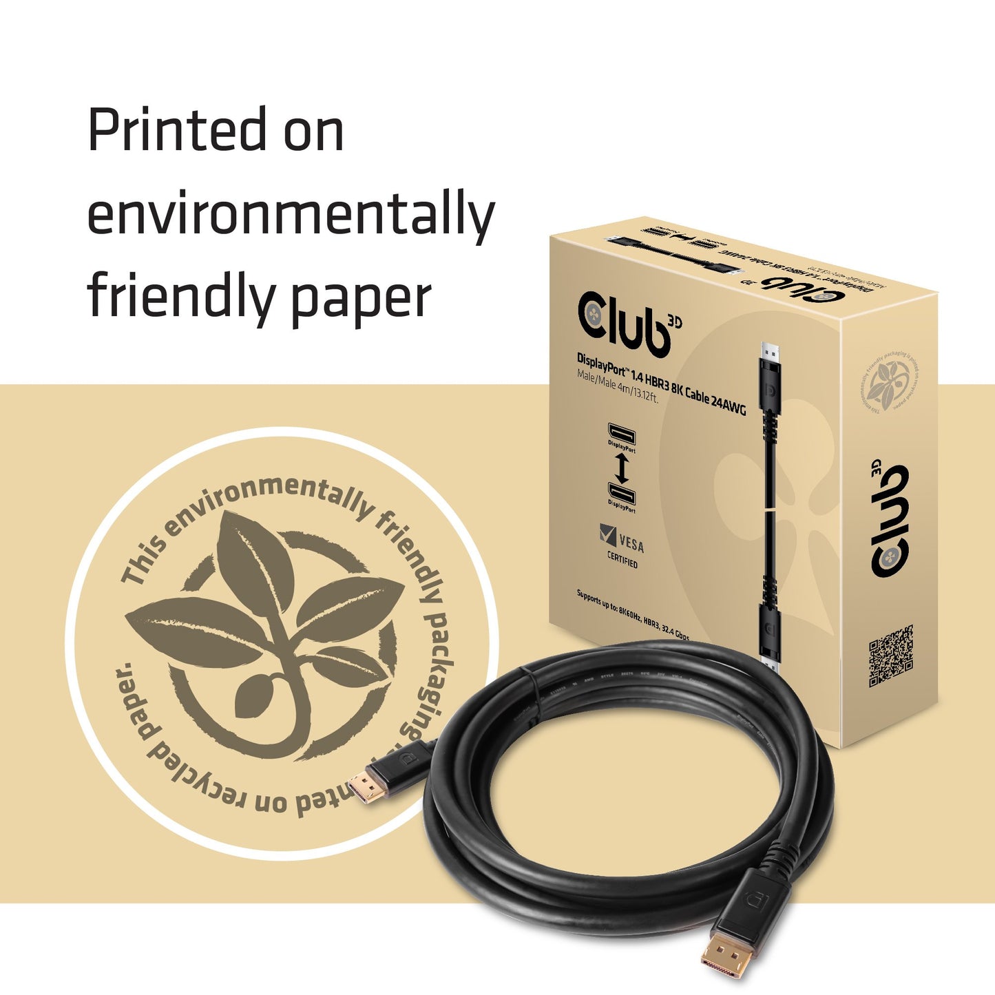 Club3D CAC-2068 VESA Certified DisplayPort to DisplayPort 1.4/Hbr3 M/M Cable DP 1.4 8K 60Hz 2m - 6,56ft