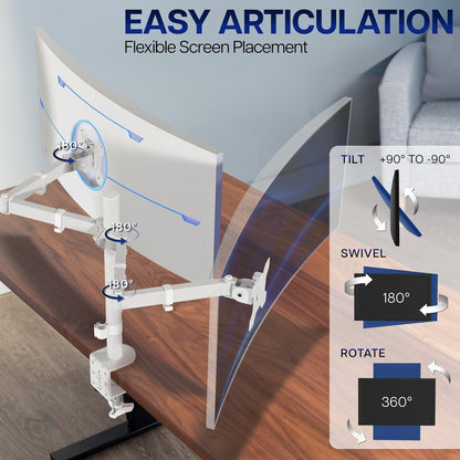 VIVO Dual Monitor Desk Mount, Holds 2 Computer Screens up to 30 inches and 22lbs Each, Heavy Duty Fully Adjustable Steel Stand with C-Clamp and Grommet, Black, STAND-V002