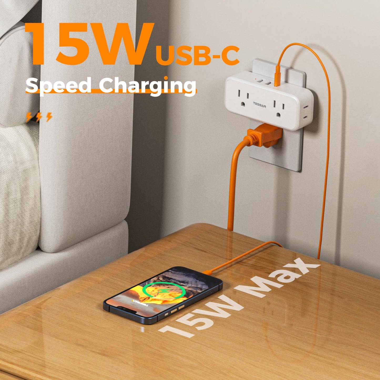 Surge Protector Outlet Extender, TESSAN Multi Plug Splitter with 4 Electrical Outlets 3 USB Ports(1 USB C), Multiple Plug Mini Wall Expander for Home Bathroom Office Dorm Room Essentials