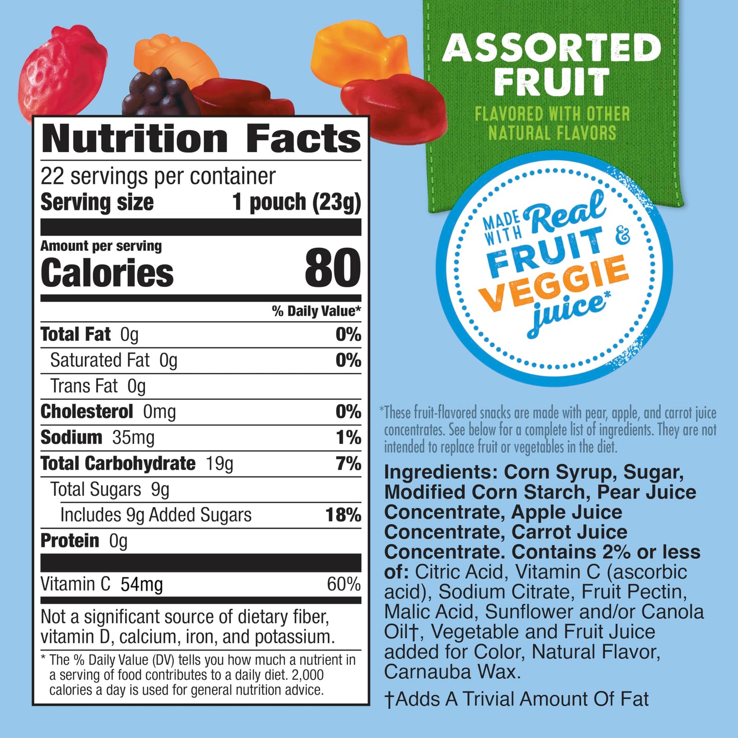 Mott's Fruit Flavored Snacks, Assorted Fruit, Gluten Free Snack, Value Pack, 22 Pouches, 17.6 oz (Pack of 6)