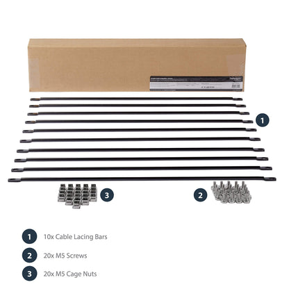 StarTech 10-Pack Horizontal Lacing Bar with 2in (5.1cm) Offset at 75 Degrees, Server Rack Cable Management, 19" Network Rack-Mount Cord Organizer, TAA