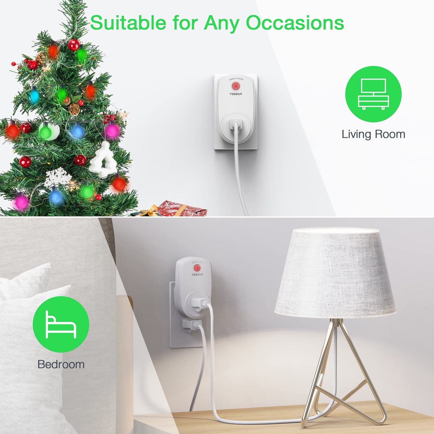 Remote Control Outlet, TESSAN Wireless Electrical Plug Switch for Lights, Lamps, Fans, 100ft RF Range, 1200W (1 Remote + 1 Outlet)